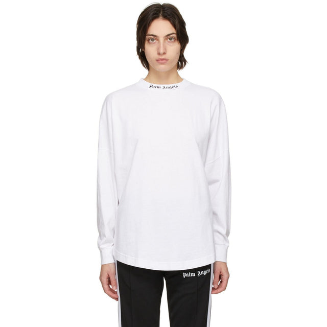 Palm Angels White Classic Logo Long Sleeve T-Shirt - T-shirt à manches longues classique de Palm anges - 팜 천사 화이트 클래식 로고 긴 소매 티셔츠