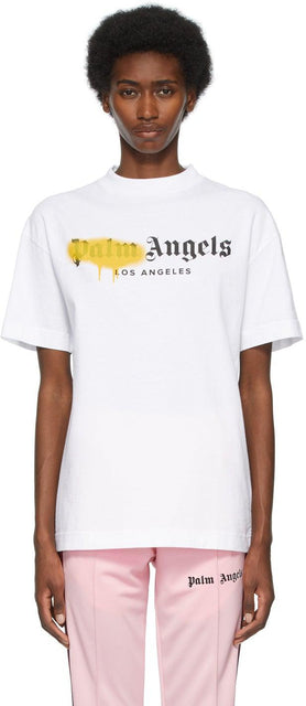 Palm Angels White 'Los Angeles' Sprayed Logo T-Shirt - T-shirt de logo pulvérisé de Palm anges blancs 'Los Angeles' - 팜 천사 화이트 '로스 앤젤레스 스프레이 로고 티셔츠