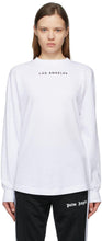 Palm Angels White Sprayed Logo 'Los Angeles' Long Sleeve T-Shirt - T-shirt à manches longues pulvérisée de Palm Angels blanches 'Los Angeles' - 팜 천사 화이트 스프레이 로고 '로스 앤젤레스 긴 소매 티셔츠