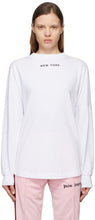 Palm Angels White Sprayed Logo 'New York' Long Sleeve T-Shirt - T-shirt à manches longues de Palm Angels blanches 'New York' - 팜 천사 화이트 스프레이 로고 '뉴욕'긴 소매 티셔츠