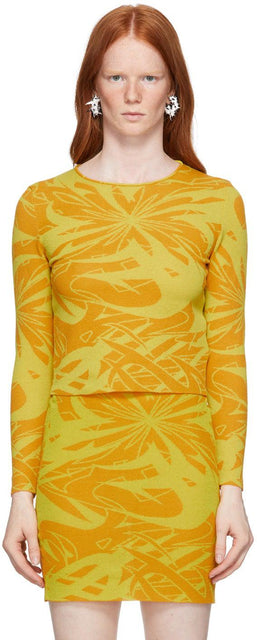 Paloma Wool Yellow Flash Print Long Sleeve Sweater - Pull à manches longues en laine de laine en laine de Paloma - 팔로마 양모 노란색 플래시 인쇄 긴 소매 스웨터