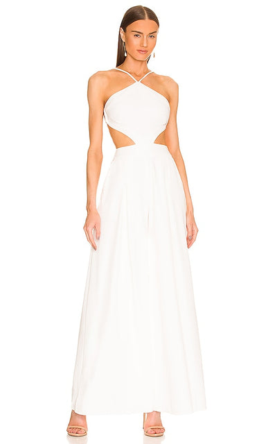 PatBO Halter Neck Cutout Jumpsuit in White Combinaison de découpe de cou halter patbo en blanc Patbo Halter颈部切口连身裤穿着白色