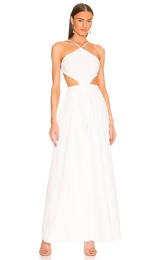 PatBO Halter Neck Cutout Jumpsuit in White Combinaison de découpe de cou halter patbo en blanc Patbo Halter颈部切口连身裤穿着白色