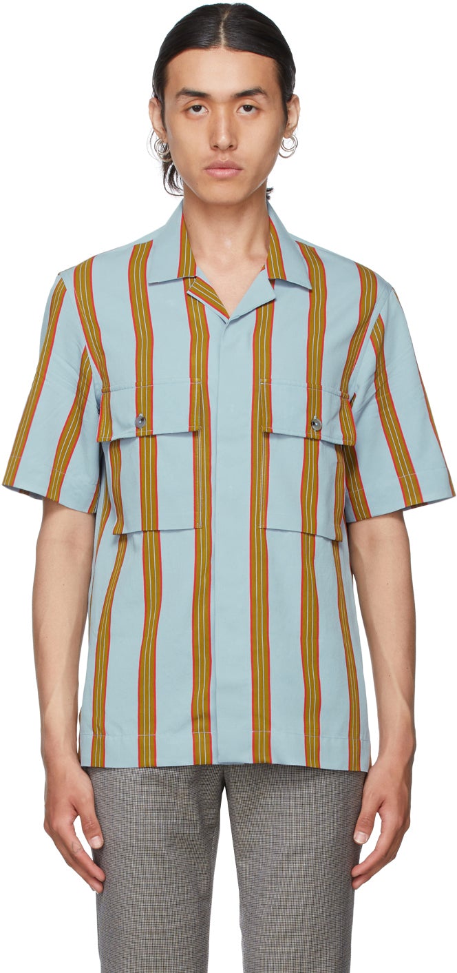 Paul Smith Blue Striped Short Sleeve Shirt - Chemise à manches courtes rayées bleue Paul Smith - 폴 스미스 블루 스트라이프 짧은 소매 셔츠