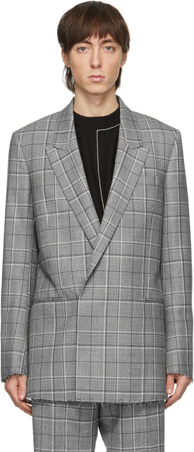 Paul Smith Grey Prince Of Wales Double-Breasted Blazer - Paul Smith Grey Gris Prince de Blazer à double boutonnage - 폴 스미스 그레이 프린스 웨일즈 더블 브레스트 블레이저