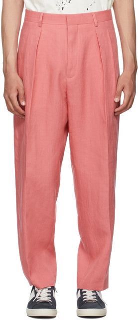 Paul Smith Pink Linen Pleated Trousers - Pantalon plissé de lin rose Paul Smith - 폴 스미스 핑크 린넨 주름을주는 바지