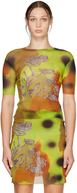 Paula Canovas Del Vas Yellow Nylon Mesh T-Shirt - T-shirt de maille en nylon jaune Paula Canovas del Vas - Paula Canovas Del Vas 옐로우 나일론 메쉬 티셔츠