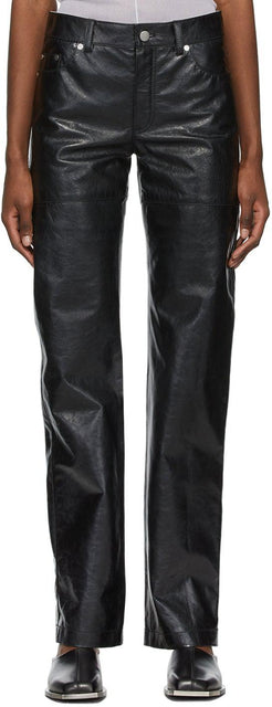 Peter Do Black Leather Paneled Pants - Peter do pantalon lambrissé en cuir noir - 피터는 바지를 검은 색 가죽으로 만들었습니다