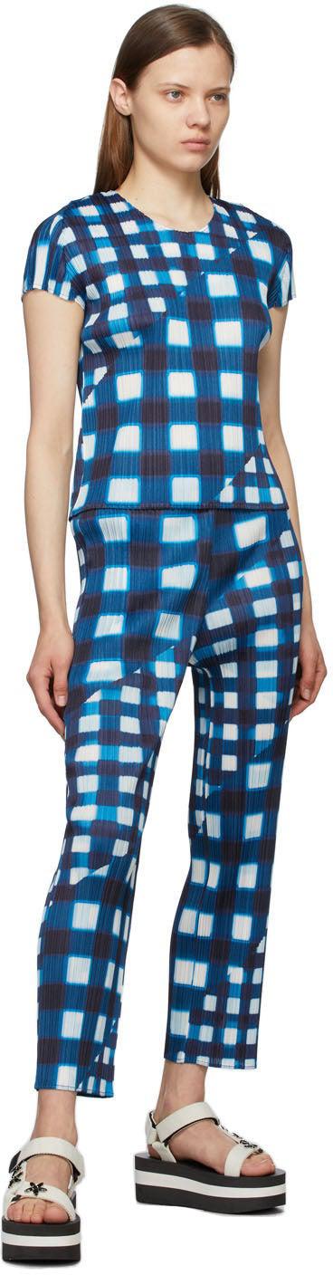 Pleats Please Issey Miyake Navy Check Trek T-Shirt