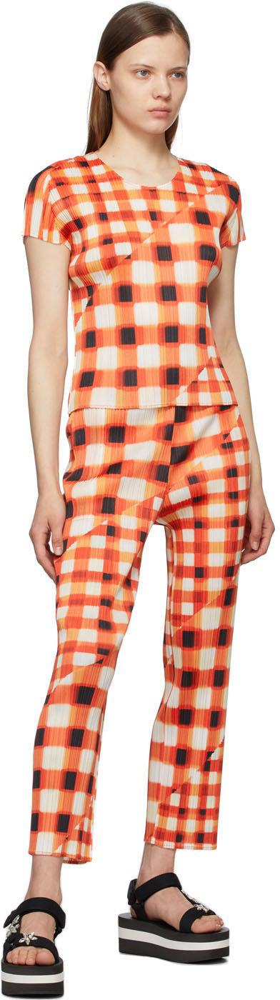Pleats Please Issey Miyake Red Check Trek T-Shirt