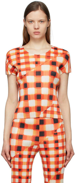 Pleats Please Issey Miyake Red Check Trek T-Shirt - Plis s'il vous plaît Issey miyake Red Check Trek Teek Trek - Pleats 제발 issey miyake 레드 체크 트레킹 티셔츠
