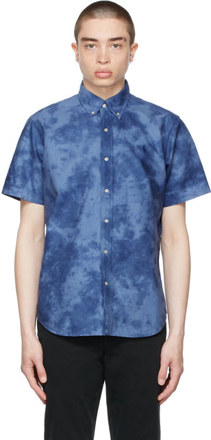 Polo Ralph Lauren Blue Tie-Dye Classic Fit Oxford Short Sleeve Shirt - Polo Ralph Lauren Bleu Cravate Type Classic Fit Oxford Chemise à manches courtes - 폴로 랄프 로렌 블루 타이 염료 클래식 맞는 옥스포드 짧은 소매 셔츠