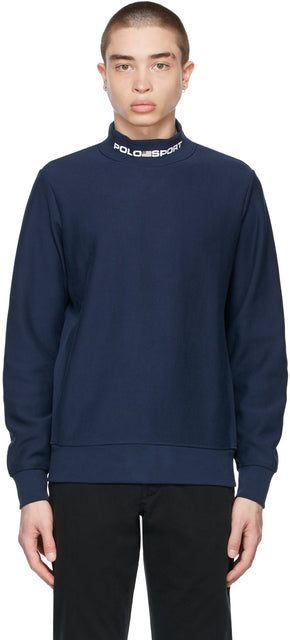 Polo Ralph Lauren Navy Logo Mock Neck Sweatshirt - Polo Ralph Lauren Navy Logo Sweat-shirt à col montant - 폴로 랄프 로렌 네이비 로고 모의 넥 스웨터