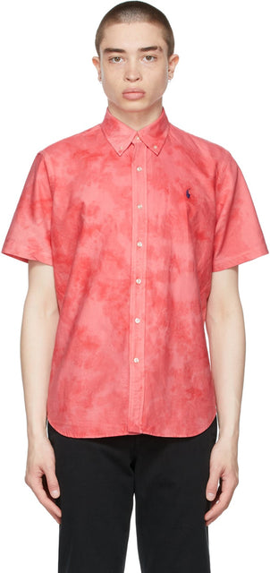 Polo Ralph Lauren Red Tie-Dye Classic Fit Oxford Short Sleeve Shirt - Polo Ralph Lauren Rouge Tye-colorant Type Classic Fit Oxford Chemise à manches courtes - 폴로 랄프 로렌 레드 타이 염료 클래식 맞는 옥스포드 짧은 소매 셔츠