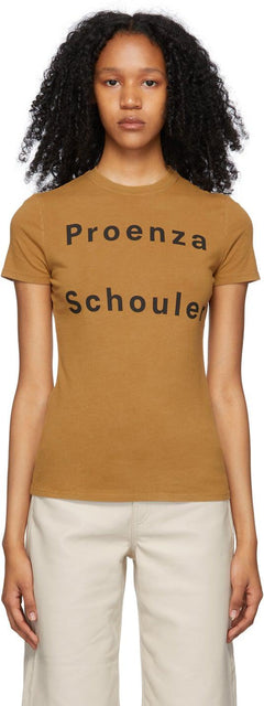 Proenza Schouler Tan Proenza Schouler White Label Logo T-Shirt - T-shirt de logo marketing blanc de Proenza Schouler Tan Proenza Schouler - Proenza Schouler Tan Proenza Schouler 화이트 라벨 로고 티셔츠