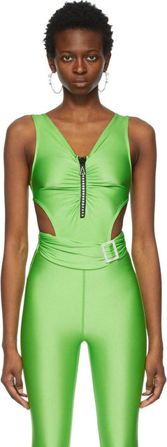 Pushbutton SSENSE Exclusive Green Jewelled Cut-Out Bodysuit - Body de découpe goutte verte exclusive de bouton-poussoir Ssense - 푸시 버튼 스시센스 독점 녹색 보석 컷 아웃 바디 수트