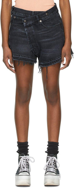 R13 Black Crossover Denim Shorts - Short de denim croisé noir R13 - R13 블랙 크로스 오버 데님 반바지
