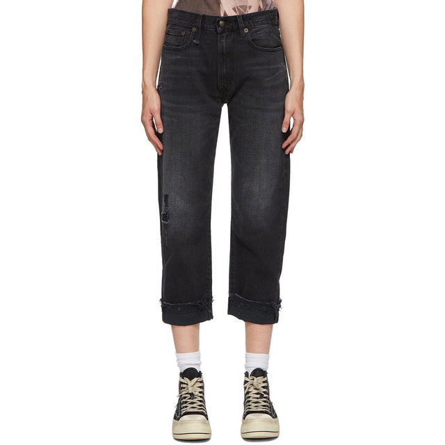 R13 Black Stretch Boyfriend Jeans