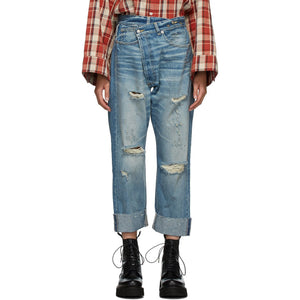 R13 Blue Cross Over Jeans - R13 Croix bleue sur jeans - R13 청바지 위에 파란색 십자가