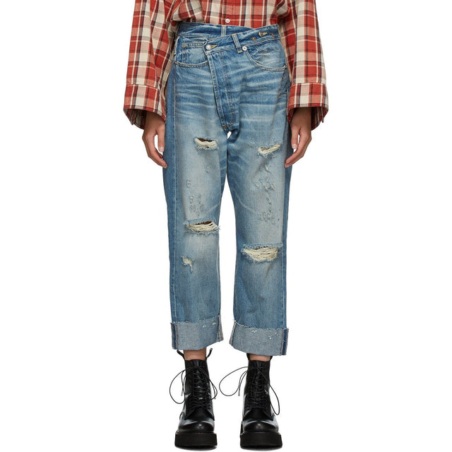 R13 Blue Cross Over Jeans - R13 Croix bleue sur jeans - R13 청바지 위에 파란색 십자가