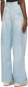 R13 Blue Damon Pleated Wide Leg Jeans