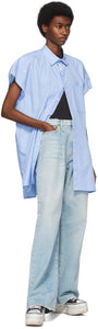 R13 Blue Damon Pleated Wide Leg Jeans