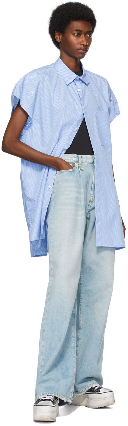 R13 Blue Damon Pleated Wide Leg Jeans