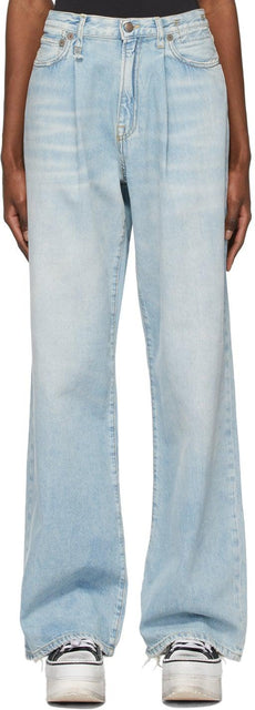 R13 Blue Damon Pleated Wide Leg Jeans - Jeans de jambe larges plissés de Damon R13 - R13 블루 데이먼은 넓은 다리 청바지를 주름 잡았다