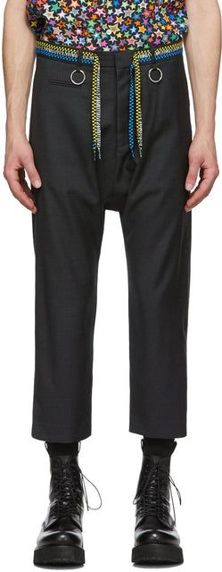 R13 Grey Shoelace Belt Trousers - Pantalon de ceinture de chèvre gris R13 - R13 회색 신발 벨 벨트 바지