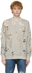 R13 Grey Super Distressed Oversized Sweatshirt - Sweat-shirt surdimensionné super mal en détresse R13 - R13 회색 슈퍼 고민 된 대형 스웨터