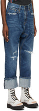 R13 Indigo Pleated Drop Cuffed Jeans