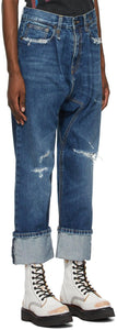 R13 Indigo Pleated Drop Cuffed Jeans