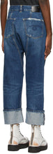 R13 Indigo Pleated Drop Cuffed Jeans