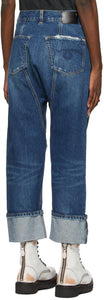 R13 Indigo Pleated Drop Cuffed Jeans