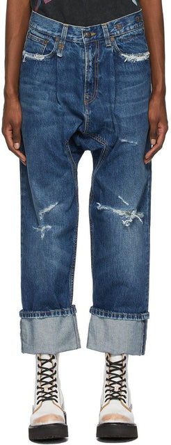 R13 Indigo Pleated Drop Cuffed Jeans - Jean à goutte plissé Indigo R13 - R13 인디고 주름진 낙서 청바지