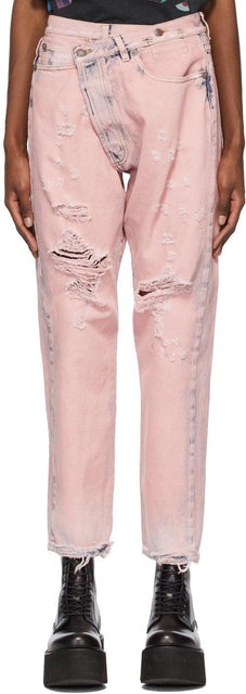 R13 Pink Crossover Jeans - Jean croisé rose R13 - R13 핑크 크로스 오버 청바지