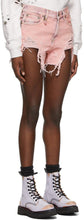 R13 Pink Denim Shredded Slouch Shorts