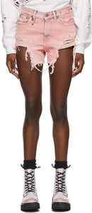 R13 Pink Denim Shredded Slouch Shorts - Short Slouch Denim rose R13 - r13 핑크 데님났습니다 shredded shrods.