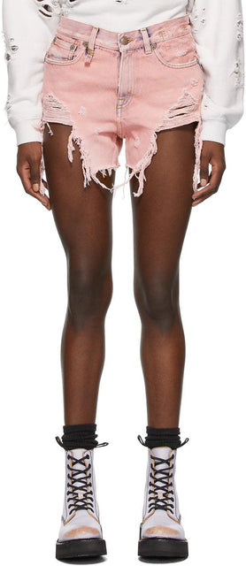 R13 Pink Denim Shredded Slouch Shorts - Short Slouch Denim rose R13 - r13 핑크 데님났습니다 shredded shrods.