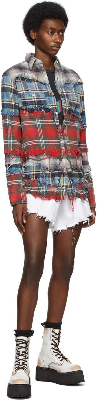 R13 White Denim Damon Pleated Shorts