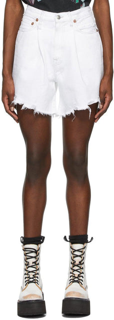 R13 White Denim Damon Pleated Shorts - Short plissé denim blanc r13 denim blanc - R13 화이트 데님 Damon Pleated 반바지
