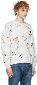 R13 White Super Distressed Oversized Sweatshirt