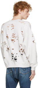 R13 White Super Distressed Oversized Sweatshirt