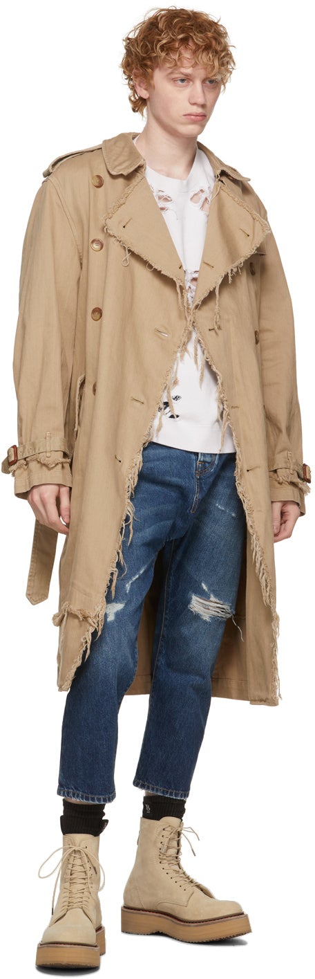 R13 White Super Distressed Oversized Sweatshirt