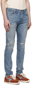 RRL Blue Slim Narrow Fit Hand-Repaired Jeans