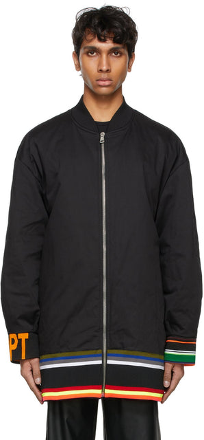 Raf Simons Black Sterling Ruby Edition Archive Redux Striped Trim Bomber Jacket - RAF Simons Black Sterling Ruby Edition Archive Veste Bombardeuse à rayures à rayures Redux - Raf Simons 블랙 스털링 루비 에디션 아카이브 Redux 스트라이프 트림 폭격기 자켓