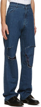 Raf Simons Navy Uneven Knee Patch Jeans