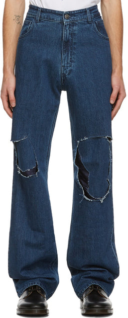 Raf Simons Navy Uneven Knee Patch Jeans - RAF SIMONS JEAN PATCH NUMEE NAVEN - Raf Simons 해군 고르지 않은 무릎 패치 청바지