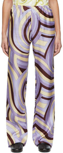 Raf Simons Purple Silk Spiral Print Lounge Pants - RAF Simons Pantalon de salon imprimé en spirale de soie pourpre - Raf Simons 보라색 실크 나선형 인쇄 라운지 바지