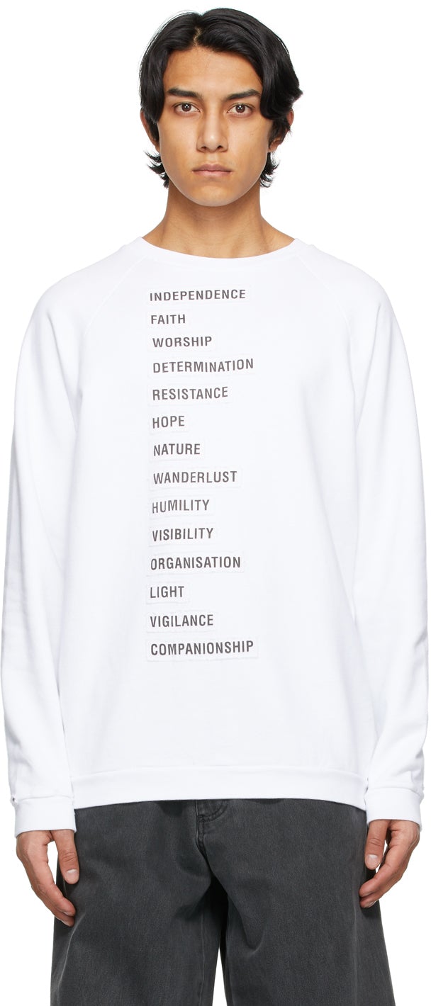 Raf Simons White Peter De Potter Edition Text Patches Sweatshirt - RAF Simons Blanc Peter de Potter Edition Text Patchs Sweat-shirt - Raf Simons 화이트 피터 드 포터 판 텍스트 패치 패치 스웨트